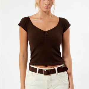 Pacsun Contour Brown Waffle Knit Bow Top